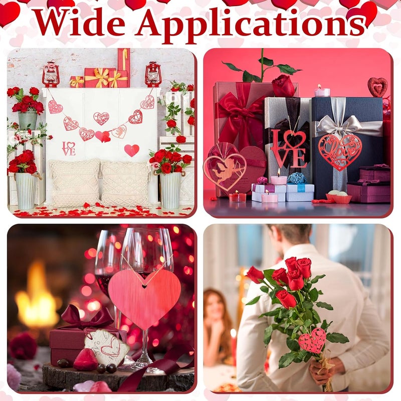 Sophena 80PCS Wooden Heart Ornaments to Paint Valentine's Day Craft,10 Styles DIY Blank Unfinished Wood Heart Cutouts Ornament for Crafts Spring Tree Hanging Decorations Love - Image 5